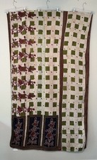 Kantha Quilt Vintage Saree Reversible Blanket 55x86 Green Block Floral Red Batik