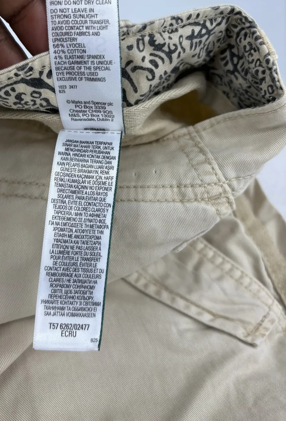 M&S Womens Cargo Trousers UK 20 Long Ecru Lyocell Stretch Straight Leg High Rise image 6