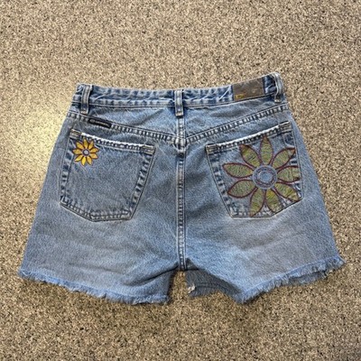 Vintage Unionbay Jean Shorts Womens 7 28x3 Sunflower Embroidered Denim