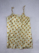 Vintage German Queentex Satin Yellow Floral Slip Dress 40/42 Lingerie Night Gown