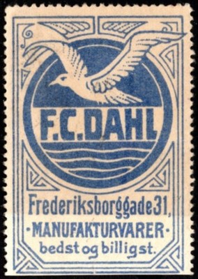 Vintage Denmark Poster Stamp F. C. Dahl Manufactured Goods Best And Cheapest