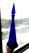 Empoli Italy Genie Bottle Decanter Glass Cobalt Blue with Stopper MCM
