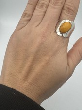 Vintage Egg yolk Amber  Sterling Silver Ring Band