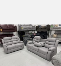 Roma 3+2 Seater Recliner Leather Sofa /Cup Holders/Black Grey/Stylish Comfy