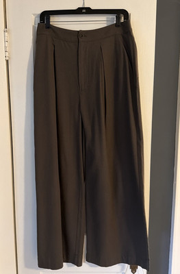 Jenni Kayne Trouser Pants Sz 8 Moss 100% Textured Raw Silk Wide Leg High Waist