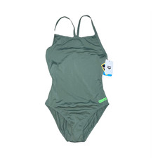 Arena One Piece Open Back Swimming Swimsuit 100 Polyester Green Blue Size 40