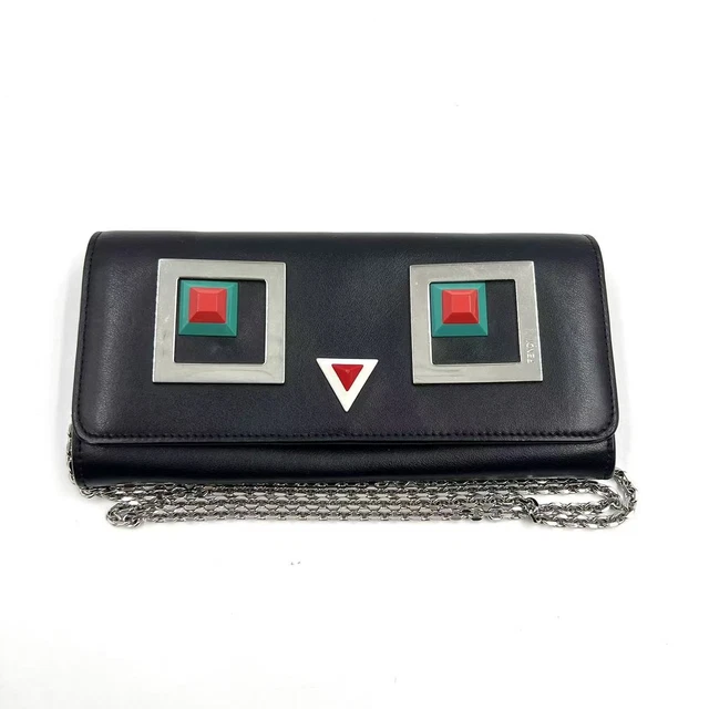 10.22 026 Fendi Monster Chain Wallet In Black Leather.