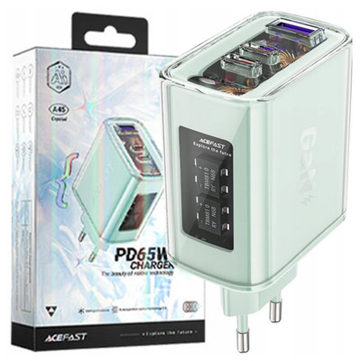 Acefast GaN Ladegerät 65W 3 Anschlüsse (1xUSB, 2xUSB C) grün (A45)