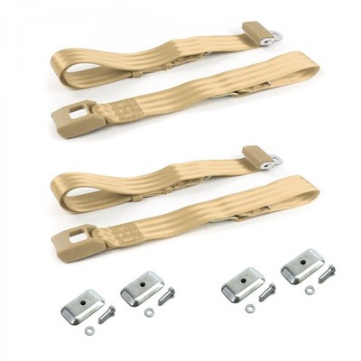 Early Cars 1941 - 1948 Standard 2pt Tan Belt Kit w/Brackets-2 Belts  
