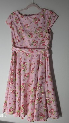 Ensnovo 50/60's Style Pink Flowered Dress Fit And Flair No Size. See Measurments