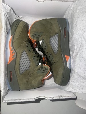 Air Jordan 5 Wildleder Mid Top Grün/Orange/Grau EU 42,5 Herren