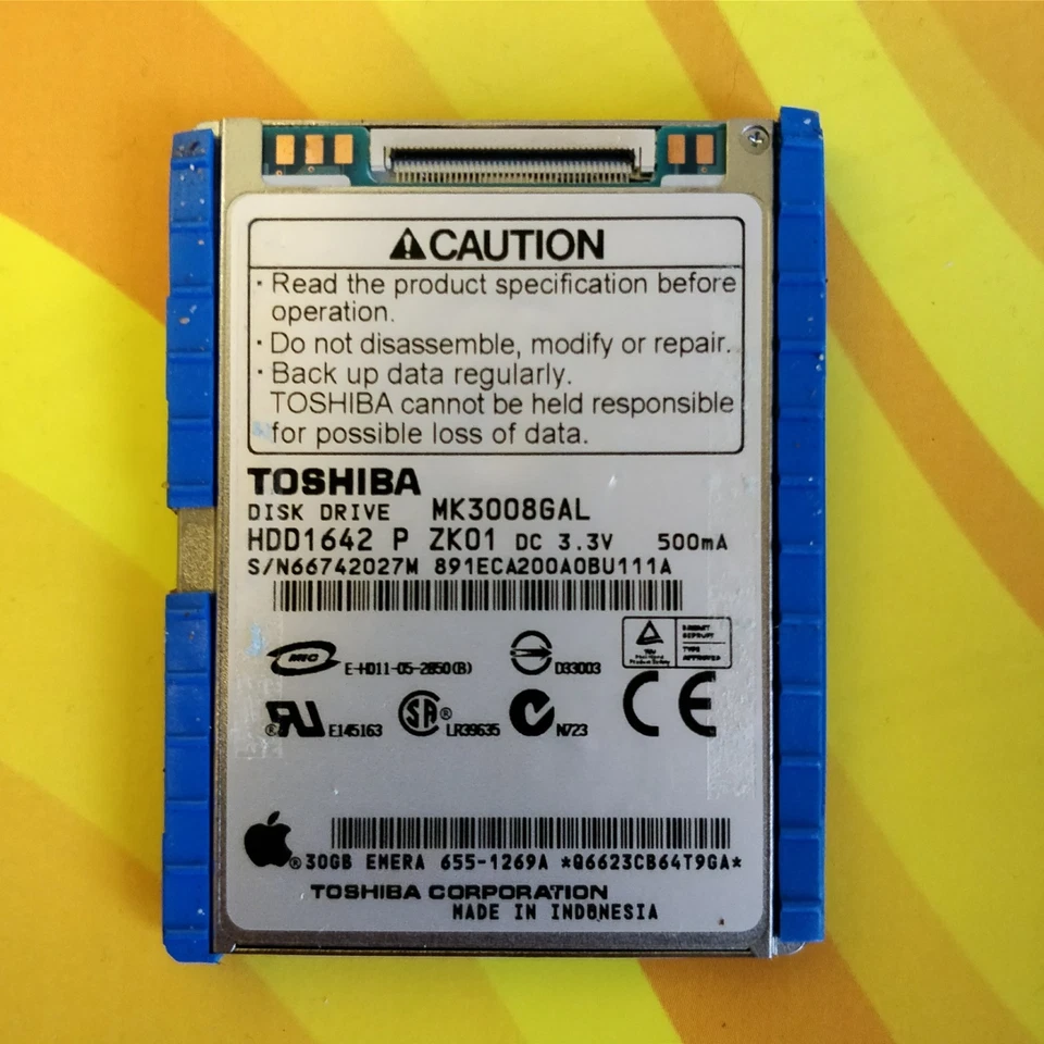 30GB HDD for iPod Classic - Toshiba MK3008GAL, 1.8" ZIF hard drive - Image 2 of 2