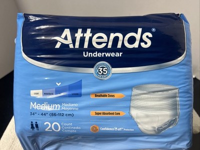 Attends Underwear Medium Men Woman Unisex 20 Count Package 34''-44'' Sealed NEW