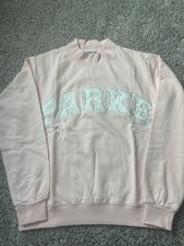 PARKE Women s Pink Mock Neck Pullover Sweatshirt Logo Graphic Cotton S/M