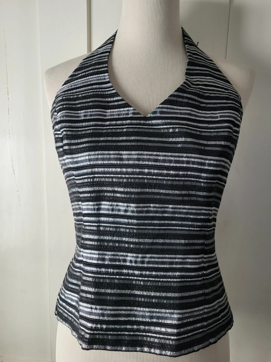 Xscape Lawrence Kurtz Halter Tank Corset Top Zip Silver Black
