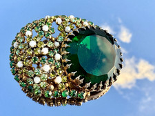 Antike Brosche Gablonz Strass grün-weiß um 1940/50