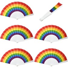 6 Pack Rainbow Hand Folding Fans, Plastic, LGBT Pride, Gay Lesbian Party, Decor
