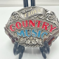 I Love Country Music Musician Vintage 1988 Belt Buckle by Siskiyou Made In USA