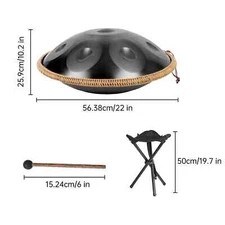 22 INCH BLACK ADULT  DRUM 12 NOTES 440HZ D MINOR KURD STEEL INSTRUMENT