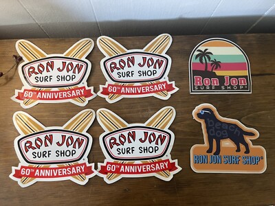 Ron Jon surf shop sticker lot of six 4 x 4 inch 60th anniversary