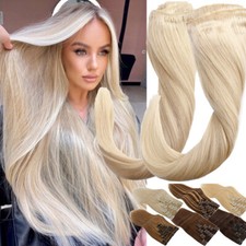 200G Extra Thick Double Weft Clip In Remy Human Hair Extensions Full Head Blonde