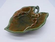 Vintage Cell Orics Leaf Ash Tray Mid Century Modern  7 x 5 inches Green Brown