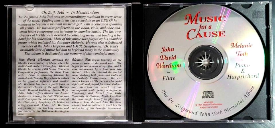 MUSIC FOR A CAUSE CD DR. ZSIGMUND JOHN TOTH MEMORIAL ALBUM WORTHAM TOTH NM Foto 3 de 3