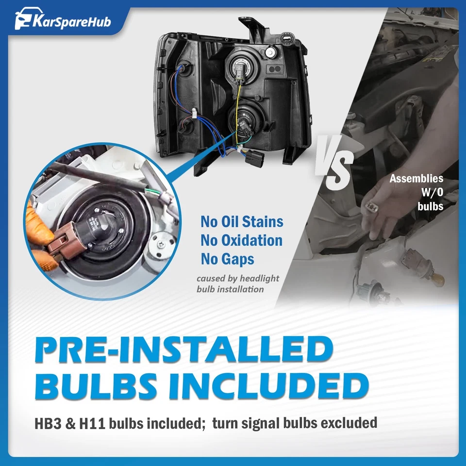 Pair Headlights Assembly For 2007-2013 Chevy Silverado 1500 2500HD with Bulbs - Image 4 of 4