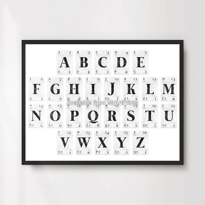 Schwarzweiß Alphabet Text Wort Kunstdruck Poster Wand Bild A4 A3 A2 A1 XL