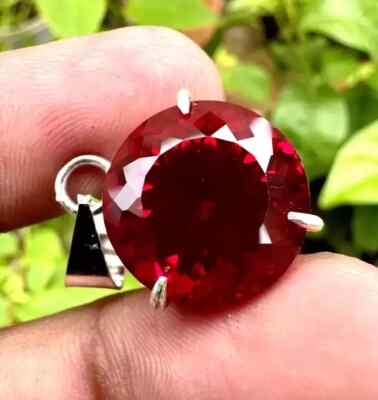 Natural Burmese 26.85 Ct Round Cut Red Ruby Pendant AGL Certified Gemstone