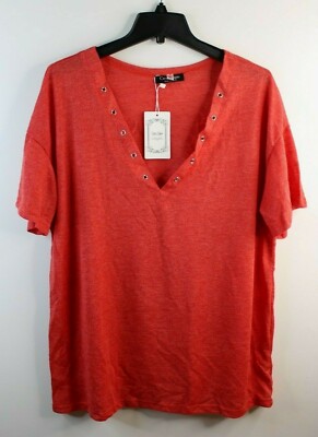 Red Lace-Up V-Neck Top Size XL