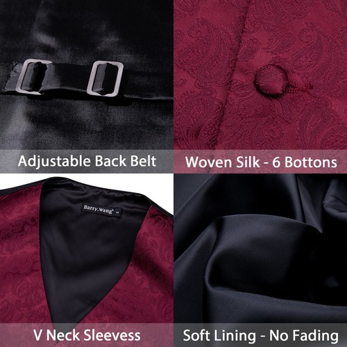 Mens Formal Casual Waistcoat Paisley Floral Suit Vest Slim Tuxedo Silk Tie Set - Picture 54 of 169