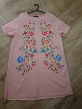 Zara Ladies Floral Pink Peach Dress raw hem Size Large