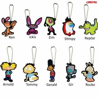 Retro Nickelodeon Rubber PVC Keychain Rugrats Hey Arnold Ren & Stimpy + More NEW