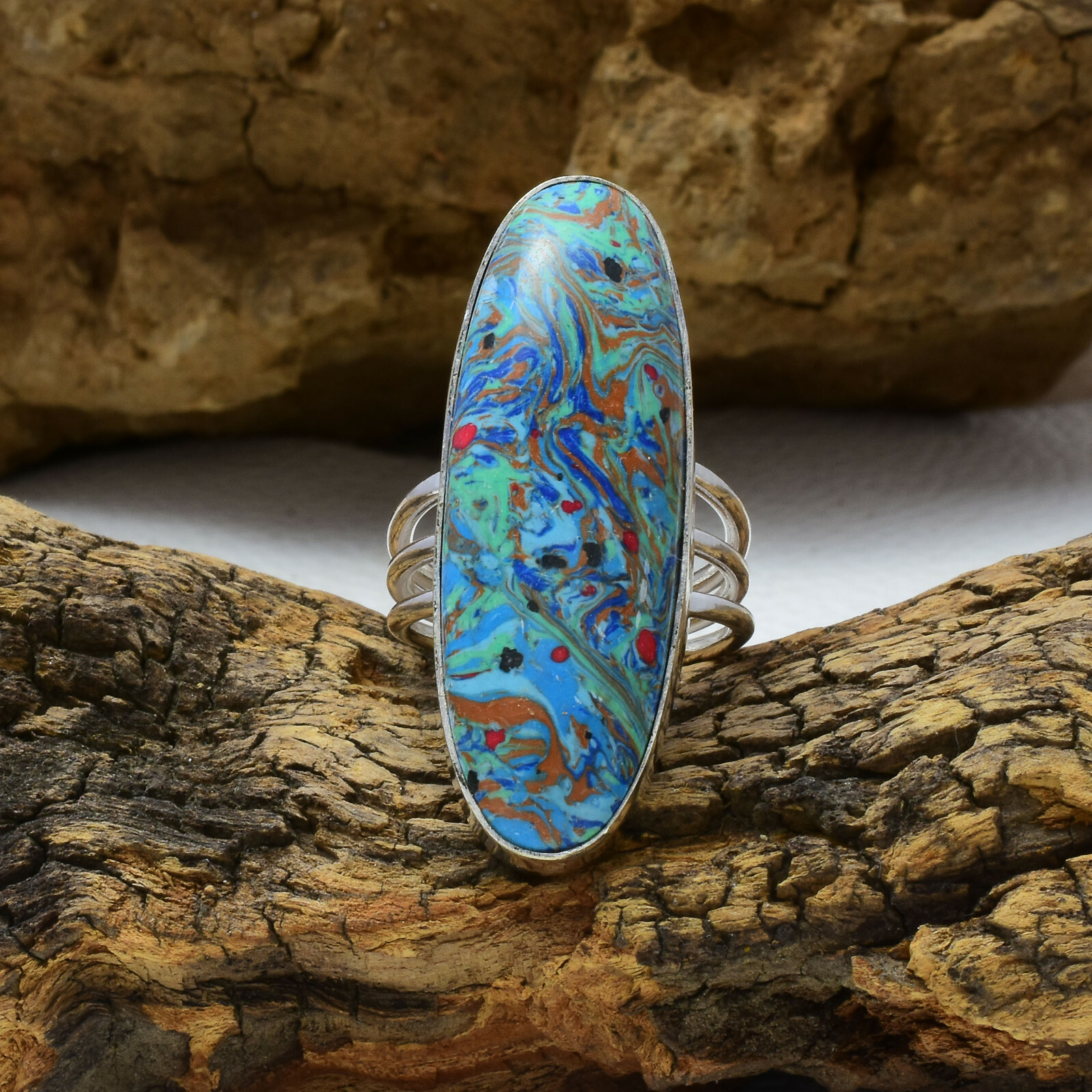 Valentinstag Regenbogen Calsilica Edelstein 925 Sterlingsilber Ring Alle Größe