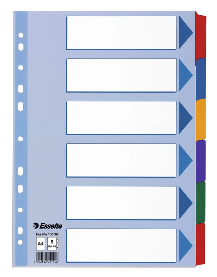 Esselte Ordner Register blanko farbig Karton DIN A4 6 teilig oder 12 teilig