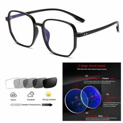 Multifocal Progressive Photochromic Retro Oversize Reading Glass +1.0 ~+3.0