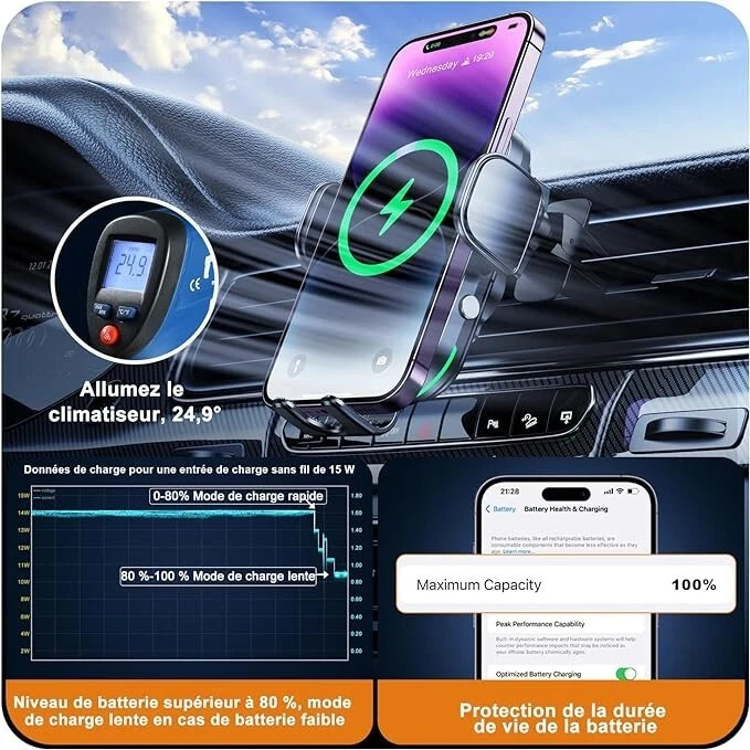 Auckly Qi 15W Caricatore Wireless Auto,Auto-Bloccaggio Supporto Telefono Auto - Immagine 4 di 4