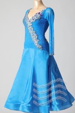 B8672 women ballroom Waltz Tango standard dance dress UK 8 US 6 Blue sleeve