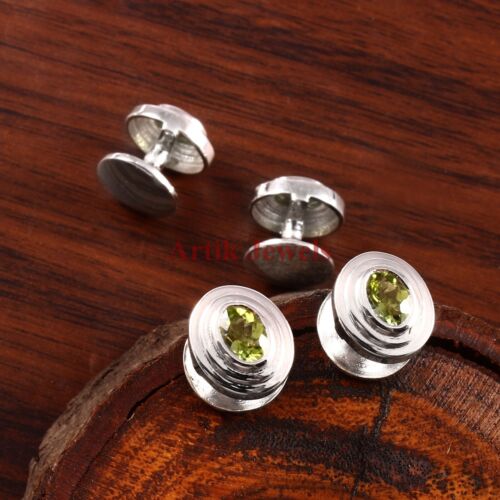 Natural Peridot Gemstone with 925 Sterling Silver Tuxedo Button & Cufflink #178 - Picture 1 of 7