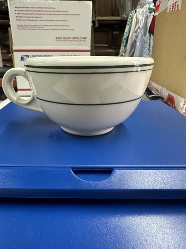 HOMER LAUGHLIN Restaurant Ware Coffee Tea Cup Green Striped Stoneware Vintage