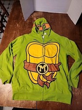 Teenage Mutant Ninja Turtles MICHELANGELO Zip Hoodie W/Mask Size LARGE Pockets