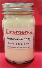 *NEW*  "Emergency" Soy 16oz Jar Candle Unscented/Uncolored Burns Approx 112 Hrs!