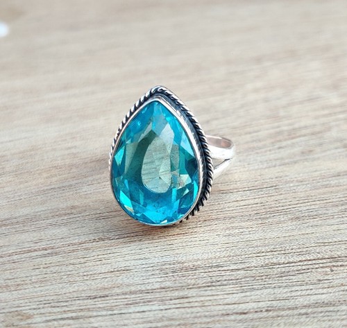 Dazzling Blue Topaz Gemstone 925 Sterling Silver Handmade Ring All Size ...