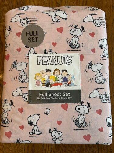 Peanuts Snoopy Woodstock FULL Sheet 4 Piece Set Pink Hearts NWT