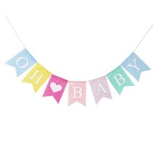 Oh Baby Banner for Baby Shower, Pre-strung Oh Baby Sign for Backdrop, Pastel