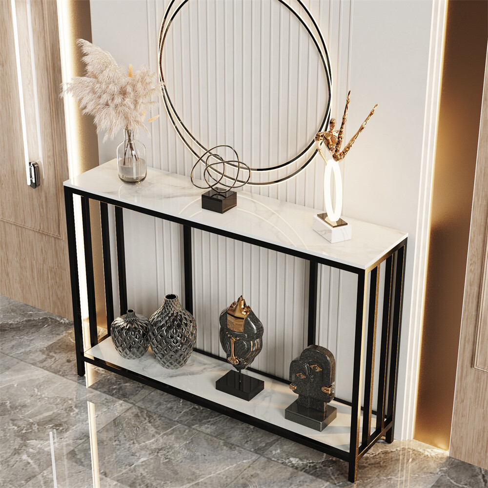 FATIVO White Marble Console Table Extra Long Hallway Foyer Couch Side Table Home