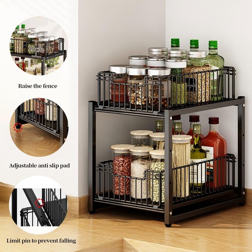 Under Sink Organizer 2tier Pull Out Cabinet Organizer Kitchen Bathroom Organizer - Picture 5 of 9