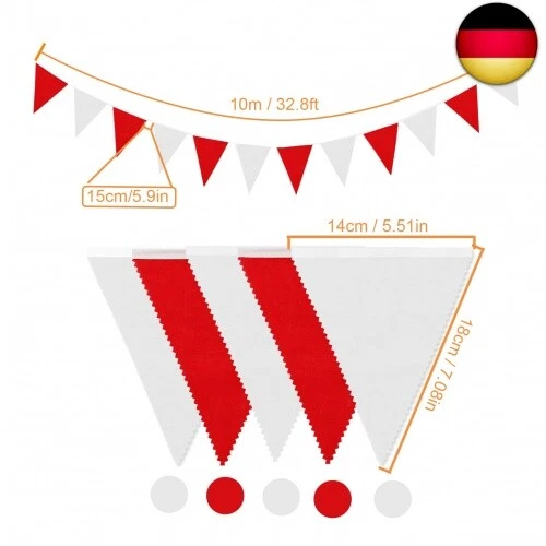 Laipuke Wimpelkette Rot Weiß 10m Wimpelkette Stoff Wimpel Girlande mit 40Pcs - Bild 2 von 8