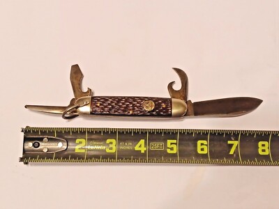 Vtg ULSTER 1 Blade 3 Attach. Boy Scout Pocket Knife W/Jigged Delrin Scales